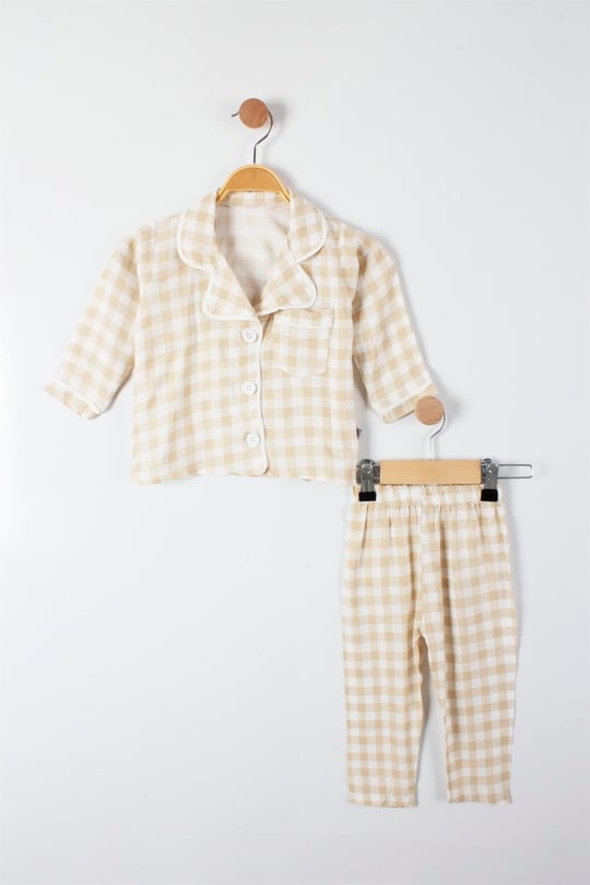 TRENDİMİZBİR Kareli Düğmeli Kız Bebe Pijama Takımı | Trendimizbir