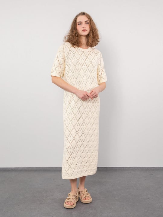 100 Organic Cotton Open Knit Dress with Slit Price ELB8022KEMIK