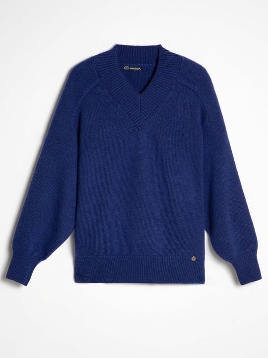 Organic Wool and Cotton Blend V Neck Sweater Price KZK8706LACIVERT