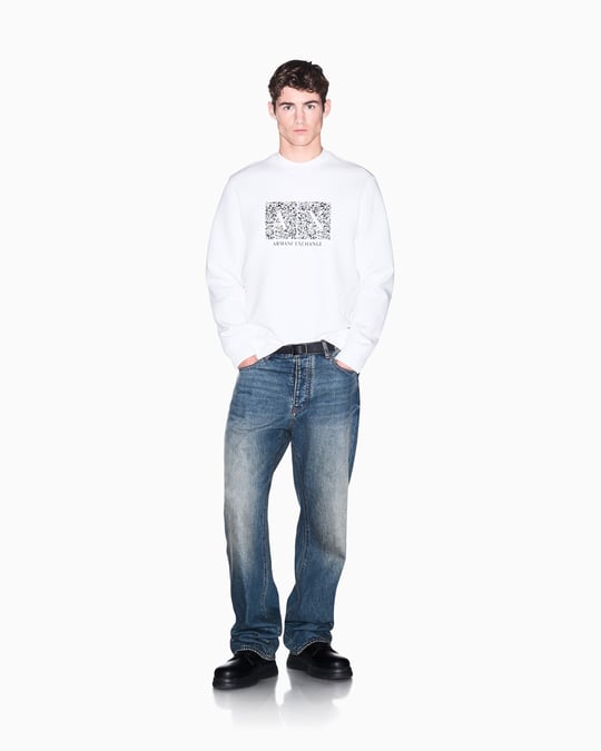 Armani Exchange Armani Exchange Erkek Regular Fit Uzun Kollu Pamuklu Logo Desenli Beyaz Sweatshirt XM002888 AF10818-U0009