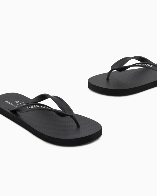 Armani Exchange Armani Exchange Erkek Düz ve Rahat Taban Marka Logo Dokulu Parmak Arası Siyah Terlik XUQ002 XV676-00002
