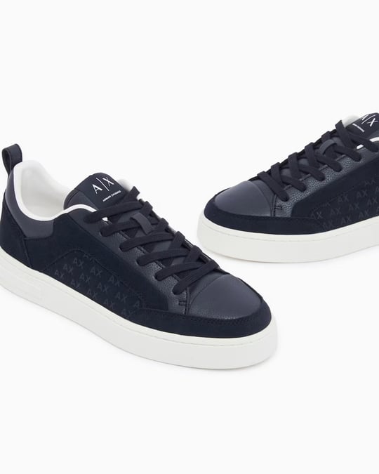 Armani Exchange Armani Exchange Erkek Logo Desenli Düşük Bilekli Süet Detaylı Deri Lacivert Sneaker XM003388 AF27475-UB004