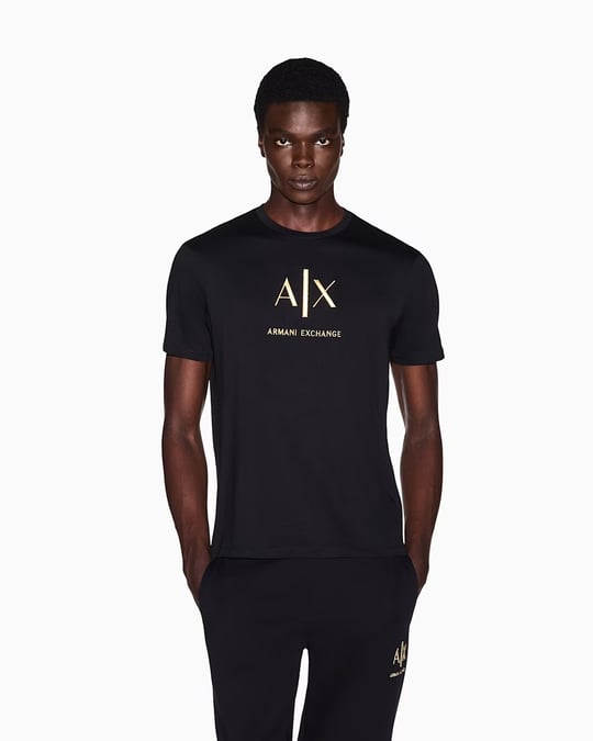 Armani Exchange Armani Exchange Erkek Yuvarlak Yaka Nakış Logo Desenli Kısa Kollu Pamuklu Siyah T-Shirt XM003114 AF10356-UC001