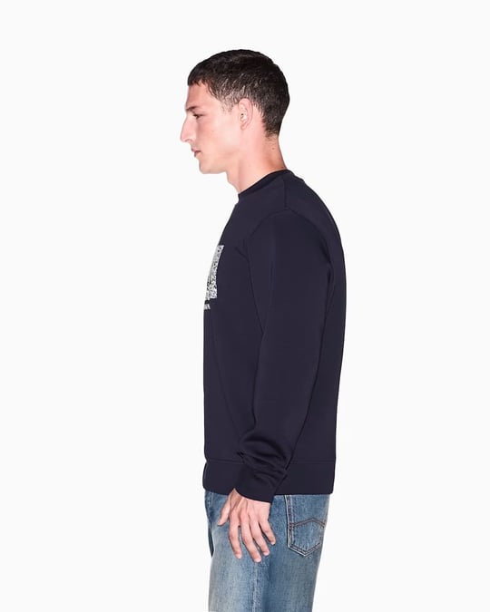 Armani Exchange Armani Exchange Erkek Regular Fit Uzun Kollu Pamuklu Logo Desenli Lacivert Sweatshirt XM002888 AF10818-UB101