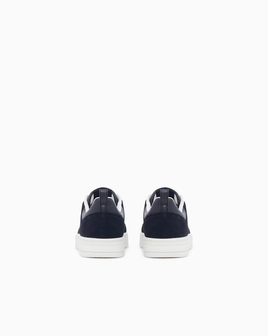 Armani Exchange Armani Exchange Erkek Logo Desenli Düşük Bilekli Süet Detaylı Deri Lacivert Sneaker XM003388 AF27475-UB004