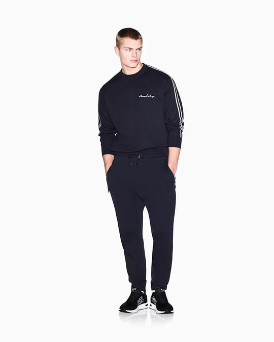 Armani Exchange Armani Exchange Erkek Yuvarlak Yaka Desenli Uzun Kollu Regular Fit Lacivert Sweatshirt 8NZMSG Z9N1Z-1510