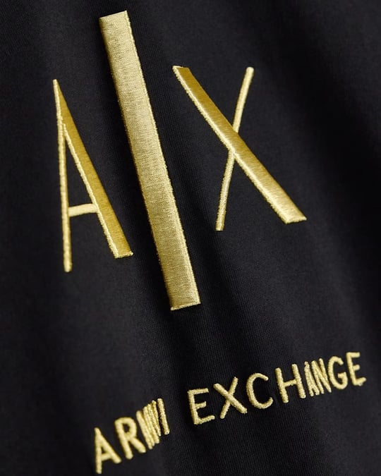 Armani Exchange Armani Exchange Erkek Yuvarlak Yaka Nakış Logo Desenli Kısa Kollu Pamuklu Siyah T-Shirt XM003114 AF10356-UC001