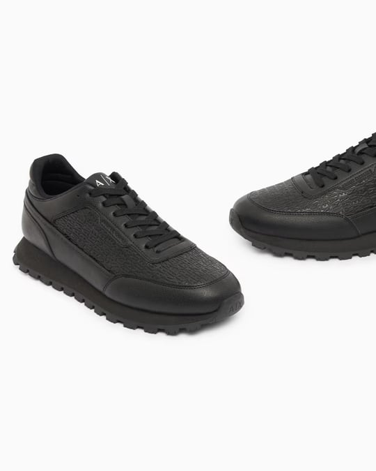 Armani Exchange Armani Exchange Erkek Düşük Bilekli Suni Deri Logo Desenli Düz Tabanlı Siyah Sneaker XM003644 AF29408-UC001