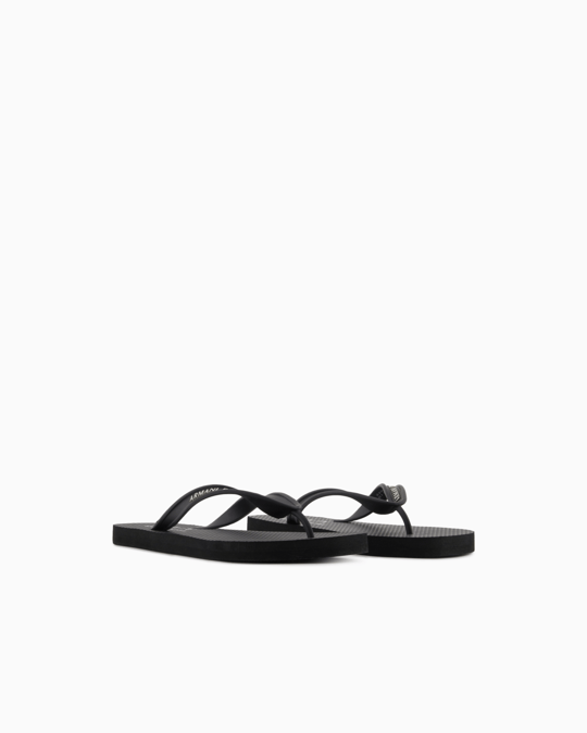 Armani Exchange Armani Exchange Erkek Düz ve Rahat Taban Marka Logo Dokulu Parmak Arası Siyah Terlik XUQ002 XV676-00002