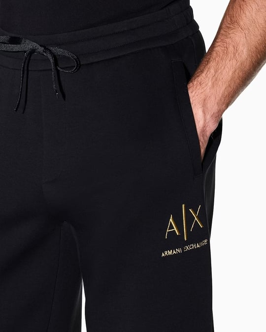 Armani Exchange Armani Exchange Erkek Regular Fit Logo Nakışlı Beli Ve Paçası Lastikli Pamuklu Siyah Pantolon XM003553 AF20150-UC001