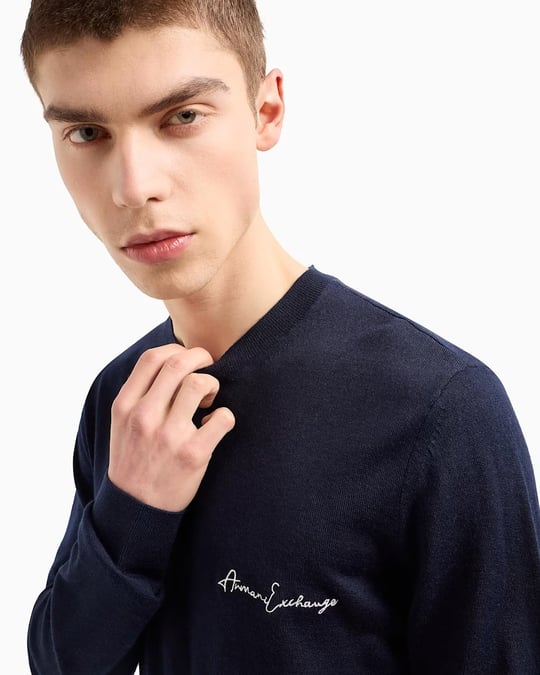 Armani Exchange Armani Exchange Erkek Yuvarlak Yakalı Uzun Kollu Lacivert Kazak 8NZM5A ZM1YZ-1510