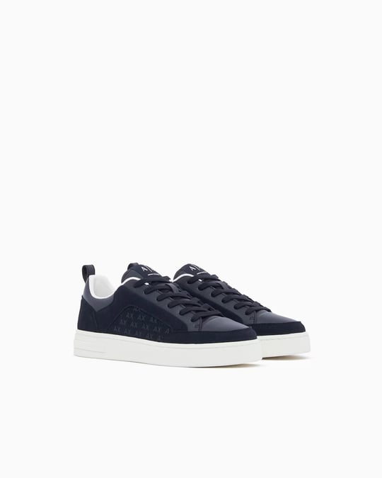 Armani Exchange Armani Exchange Erkek Logo Desenli Düşük Bilekli Süet Detaylı Deri Lacivert Sneaker XM003388 AF27475-UB004