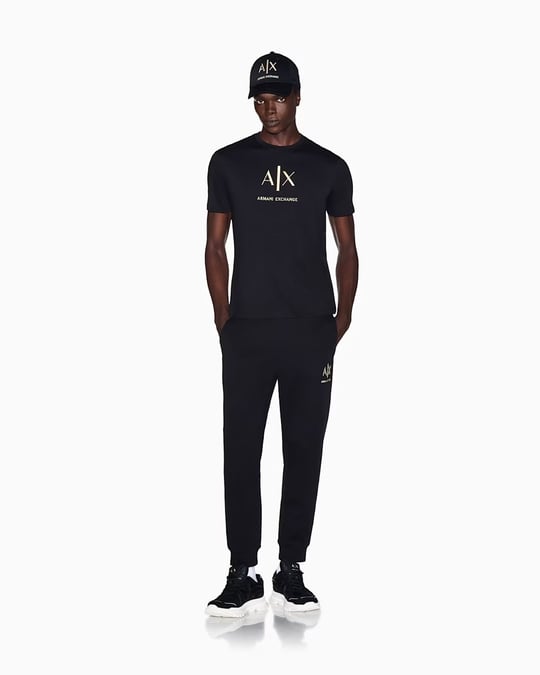 Armani Exchange Armani Exchange Erkek Yuvarlak Yaka Nakış Logo Desenli Kısa Kollu Pamuklu Siyah T-Shirt XM003114 AF10356-UC001