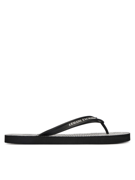 Armani Exchange Armani Exchange Erkek Düz ve Rahat Taban Marka Logo Dokulu Parmak Arası Siyah-Beyaz Terlik XUQ002 XV676-MC562