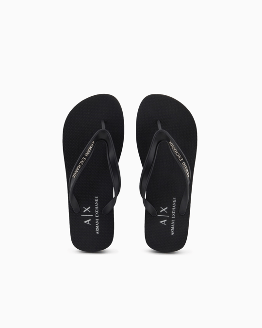 Armani Exchange Armani Exchange Erkek Düz ve Rahat Taban Marka Logo Dokulu Parmak Arası Siyah Terlik XUQ002 XV676-00002