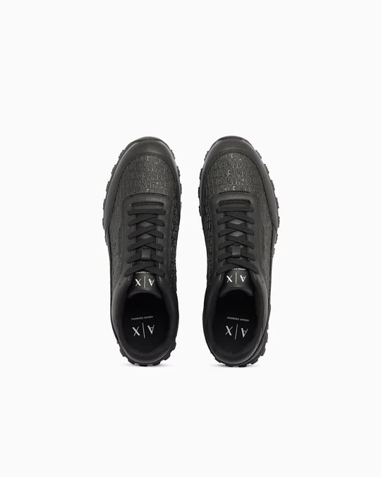 Armani Exchange Armani Exchange Erkek Düşük Bilekli Suni Deri Logo Desenli Düz Tabanlı Siyah Sneaker XM003644 AF29408-UC001