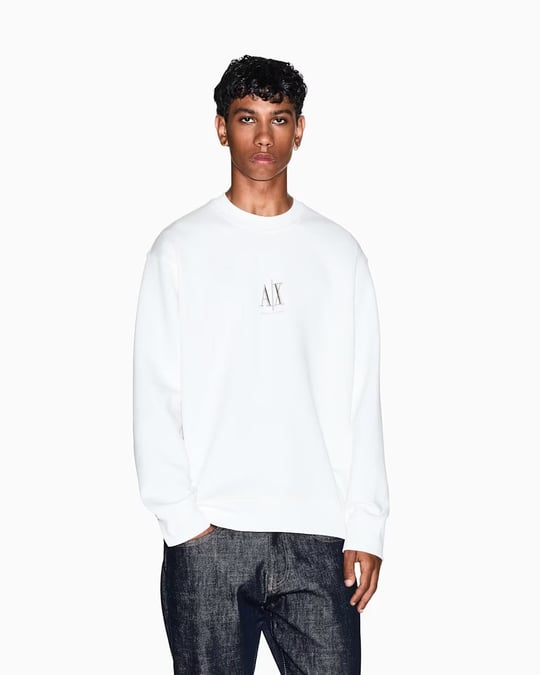 Armani Exchange Armani Exchange Erkek Regular Fit Yuvarlak Yaka Uzun Kollu Pamuklu Beyaz Sweatshirt XM000368 AF10818-U0009