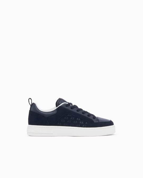 Armani Exchange Armani Exchange Erkek Logo Desenli Düşük Bilekli Süet Detaylı Deri Lacivert Sneaker XM003388 AF27475-UB004