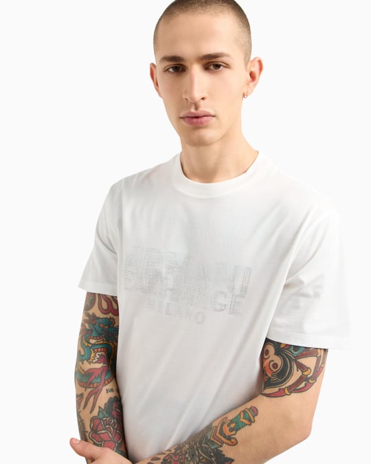 ARMANI EXCHANGE Armani Exchange Erkek Kısa Kol Bisiklet Yaka ARMANİ Büyük Yazı Detay Pamuklu Beyaz T-Shirt XM000326 AF10364-U0009