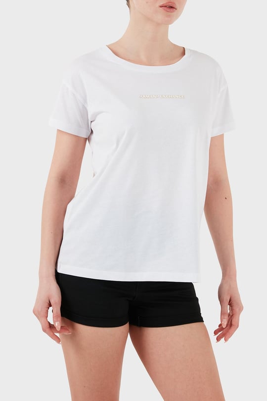 ARMANI EXCHANGE Armani Exchange Kadın Normal Kalıp Yuvarlak Yakalı %100 Pamuklu Kısa Kollu Beyaz T-Shirt XW000534 AF10359-U0002