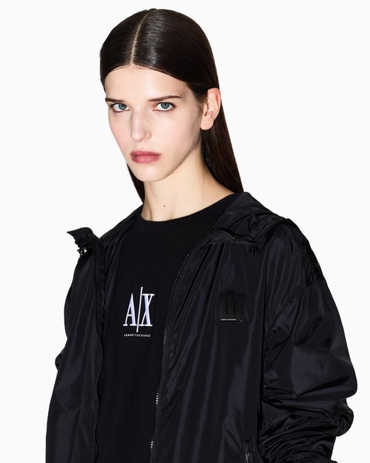 Armani Exchange Armani Exchange Kadın Normal Kalıp Kapüşonlu Beli Lastikli Uzun Kollu Rüzgarlık Siyah Ceket XW000955 AF12285-UC001