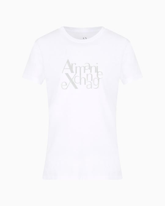 ARMANI EXCHANGE Armani Exchange Kadın Normal Kesim Yuvarlak Yaka Simli Logolu Kısa Kollu Beyaz T-Shirt XW000109 AF10359-U0002