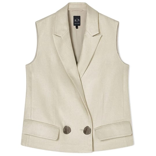 Armani Exchange Armani Exchange Kadın Çift Düğmeli Cep Detaylı Keten Bej Yelek XW001770 AF21530-U6275