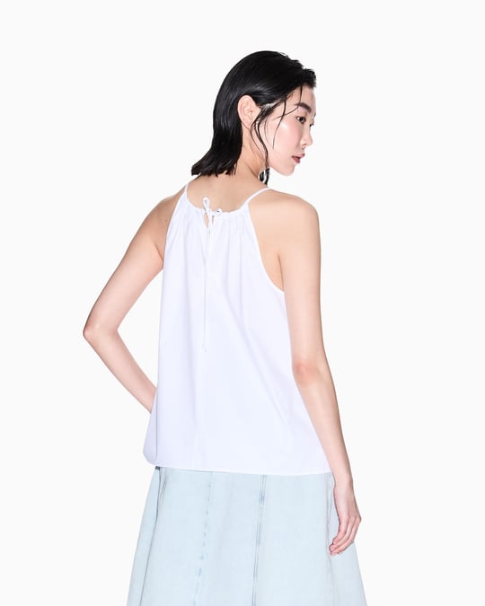 ARMANI EXCHANGE Armani Exchange Kadın İp Askılı Büzgülü Yaka Geniş Kesim Rahat Beyaz Bluz XW000195 AF12812-U0002