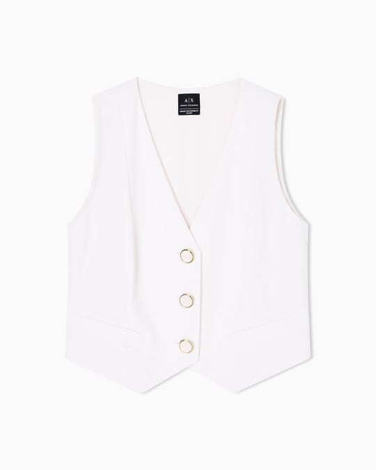 Armani Exchange Armani Exchange Kadın Yüksek Kaliteli Kumaş V Yaka Gold Düğme Detaylı Crop Ekru Yelek XW001279 AF16148-U1003