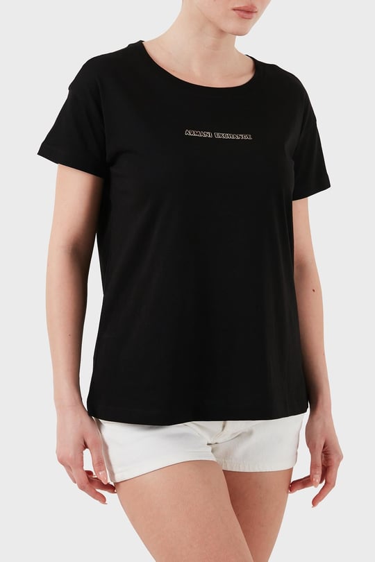 ARMANI EXCHANGE Armani Exchange Kadın Normal Kalıp Yuvarlak Yakalı %100 Pamuklu Kısa Kollu Siyah T-Shirt XW000534 AF10359-UC001
