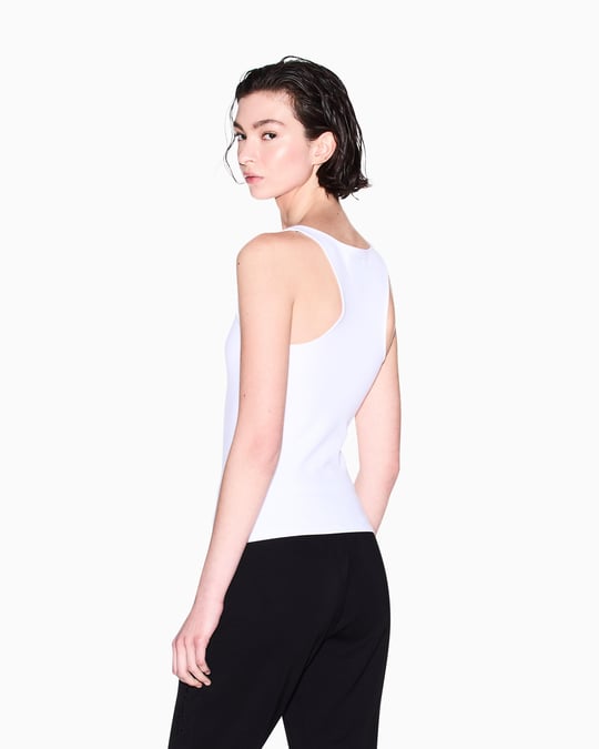 ARMANI EXCHANGE Armani Exchange Kadın Dokuma Kumaş Normal Kalıp Askılı AX Logo İşlemeli Beyaz T-Shirt XW000829 AF13729-U0002