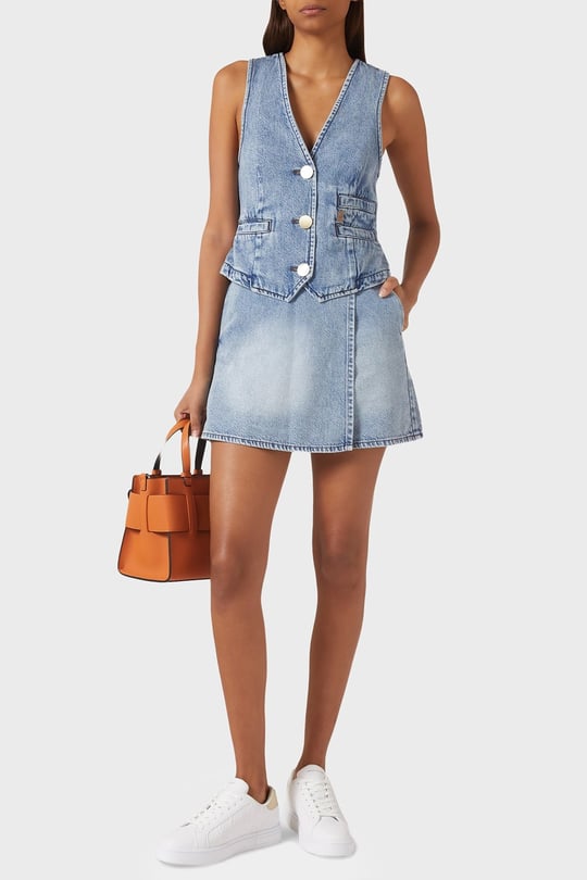 Armani Exchange Armani Exchange Kadın Denim Kumaş Düğme Kapama Gold Düğme Kapama Mavi Mont XW002263 AF21338-MB001