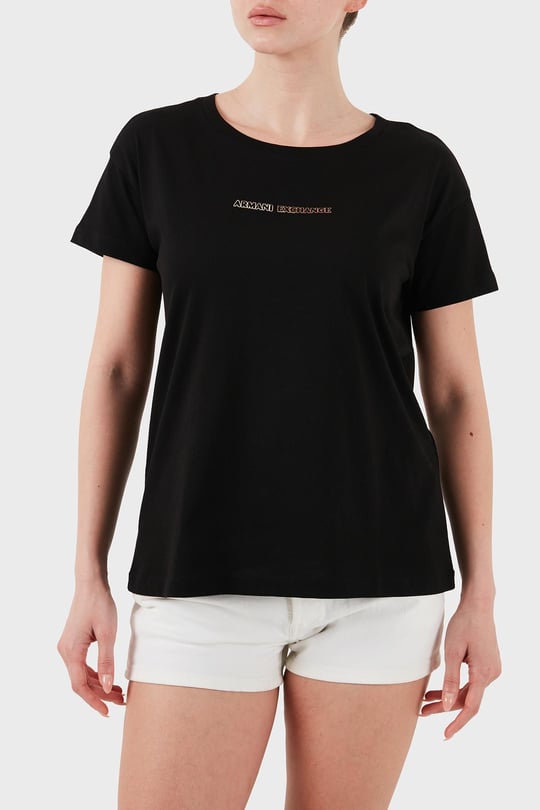 ARMANI EXCHANGE Armani Exchange Kadın Normal Kalıp Yuvarlak Yakalı %100 Pamuklu Kısa Kollu Siyah T-Shirt XW000534 AF10359-UC001