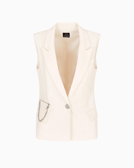 ARMANI EXCHANGE Armani Exchange Kadın Dokuma Kumaş Tek Düğmeli Çentikli Yaka Kolsuz Bej Yelek XW000435 AF12749-U1003