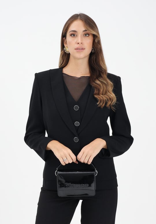 Armani Exchange Armani Exchange Kadın Normal Kalıp Pürüzsüz Kumaş Omuz Pedli Cep Detaylı Tek düğmeli Siyah Ceket XW001277 AF16148-UC001