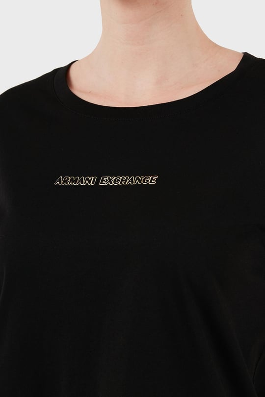 ARMANI EXCHANGE Armani Exchange Kadın Normal Kalıp Yuvarlak Yakalı %100 Pamuklu Kısa Kollu Siyah T-Shirt XW000534 AF10359-UC001