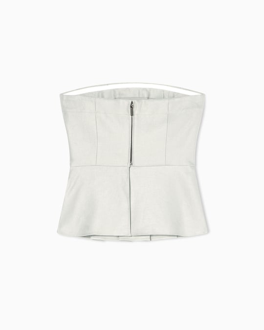 Armani Exchange Armani Exchange Kadın Straplez Yaka Dokuma Kumaş Fermuar Kapama Pileli Bej Bluz XW001984 AF21530-U6275