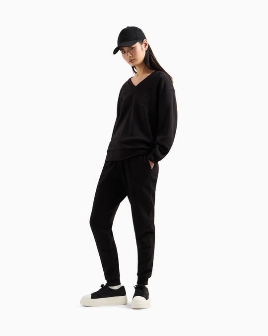 ARMANI EXCHANGE Armani Exchange Kadın Rahat Kalıp V Yaka Yapay Elmas İşlemeli AX Logolu Uzun Kollu Siyah Sweatshirt XW000093 AF10804-UC001