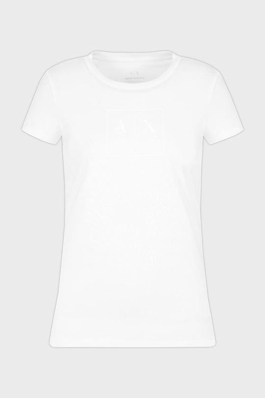 ARMANI EXCHANGE Armani Exchange Kadın Slim Fit Göğüste Dokulu Logo Desenli Pamuklu Kısa Kollu Beyaz T-Shirt XW000530 AF10359-U0002