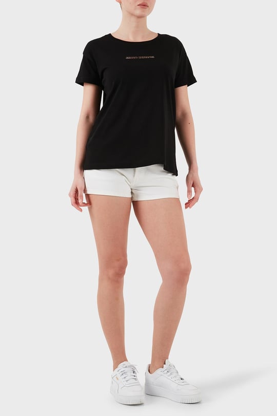 ARMANI EXCHANGE Armani Exchange Kadın Normal Kalıp Yuvarlak Yakalı %100 Pamuklu Kısa Kollu Siyah T-Shirt XW000534 AF10359-UC001