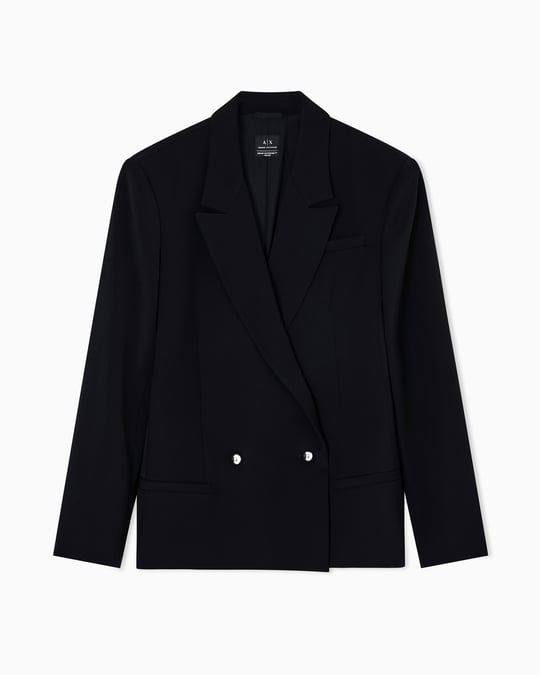Armani Exchange Armani Exchange Kadın Normal Kalıp Çentikli Yaka Çift Düğmeli Siyah Ceket XW001281 AF16125-UC001