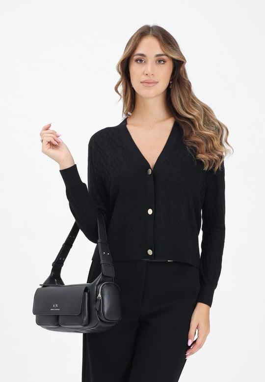 Armani Exchange Armani Exchange Kadın Normal Kalıp V Yaka AX Logo Detaylı Uzun Kollu Siyah Hırka XW001315 AF16619-FC101