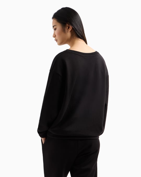 ARMANI EXCHANGE Armani Exchange Kadın Rahat Kalıp V Yaka Yapay Elmas İşlemeli AX Logolu Uzun Kollu Siyah Sweatshirt XW000093 AF10804-UC001