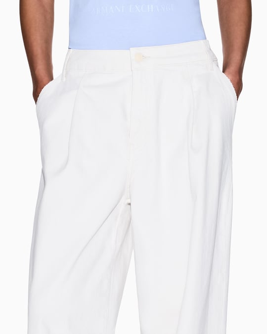 Armani Exchange Armani Exchange Kadın Rahat Kesim Pileli Geniş Paçalı Denim Ekru Pantolon XW001105 AF14494-U1051