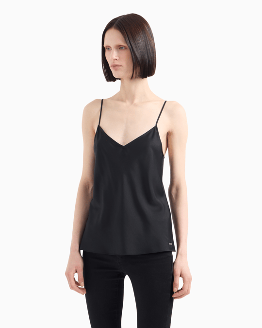 Armani Exchange Armani Exchange Kadın İnce İp Askılı V Yaka Saten Siyah Bluz 8NYH05 YNZ5Z-1200