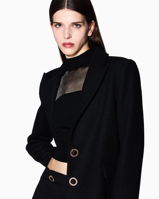 Armani Exchange Armani Exchange Kadın Çentikli Yaka Uzun Kol Düğme Kapama Cep Detay Siyah Kaban XW000716 AF16206-UC001