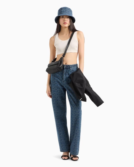 ARMANI EXCHANGE Armani Exchange Kadın Örgü Açık Yuvarlak Yakalı Dar Kalıp Crop Ekru Büstiyer XW000577 AF12740-U1003