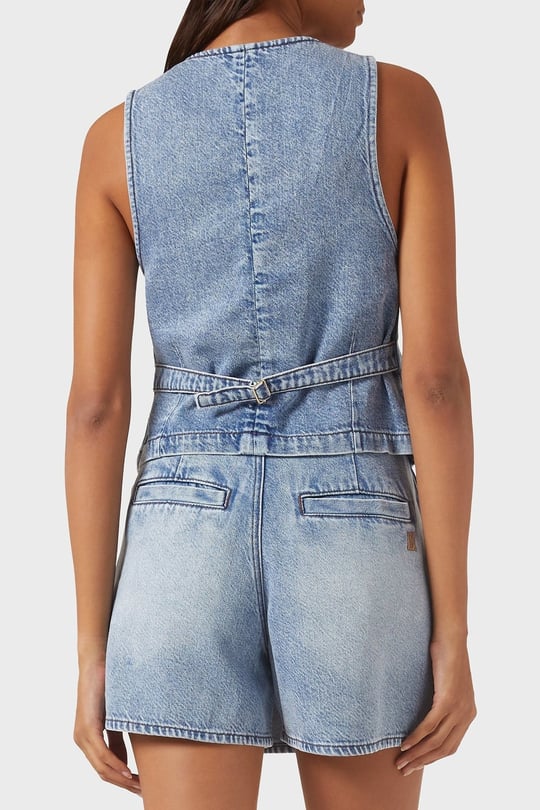Armani Exchange Armani Exchange Kadın Denim Kumaş Düğme Kapama Gold Düğme Kapama Mavi Mont XW002263 AF21338-MB001