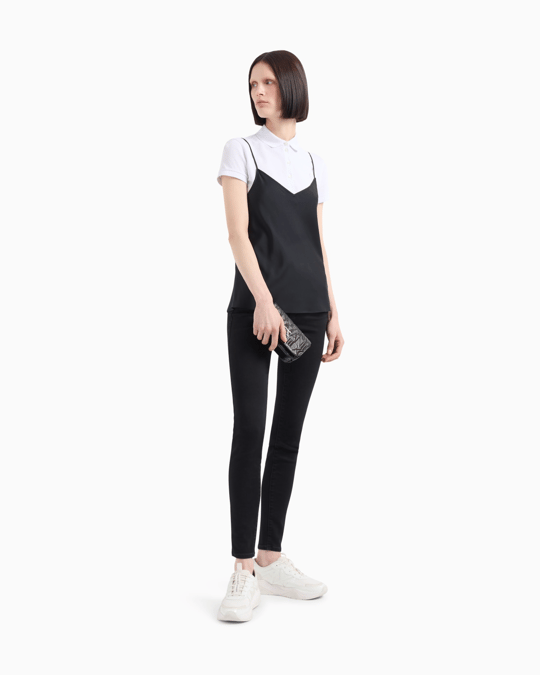 Armani Exchange Armani Exchange Kadın İnce İp Askılı V Yaka Saten Siyah Bluz 8NYH05 YNZ5Z-1200