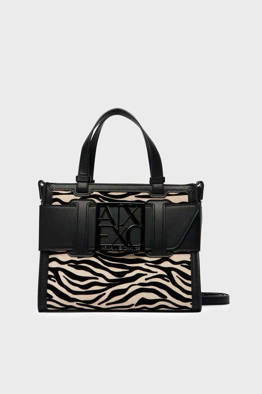 Armani Exchange Armani Exchange Kadın Fermuarlı Zebra Desenli Omuz Çantası Siyah Omuz Çantası XW000392 AF26445-MC149